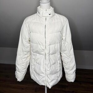 Lands' End White Puffer Jacket Women's Quilted Winter Coat Zip Warm Classic